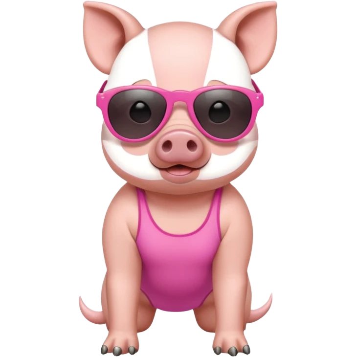 cute pig wearing cool sunglasses and bathing suit on all fours emoji