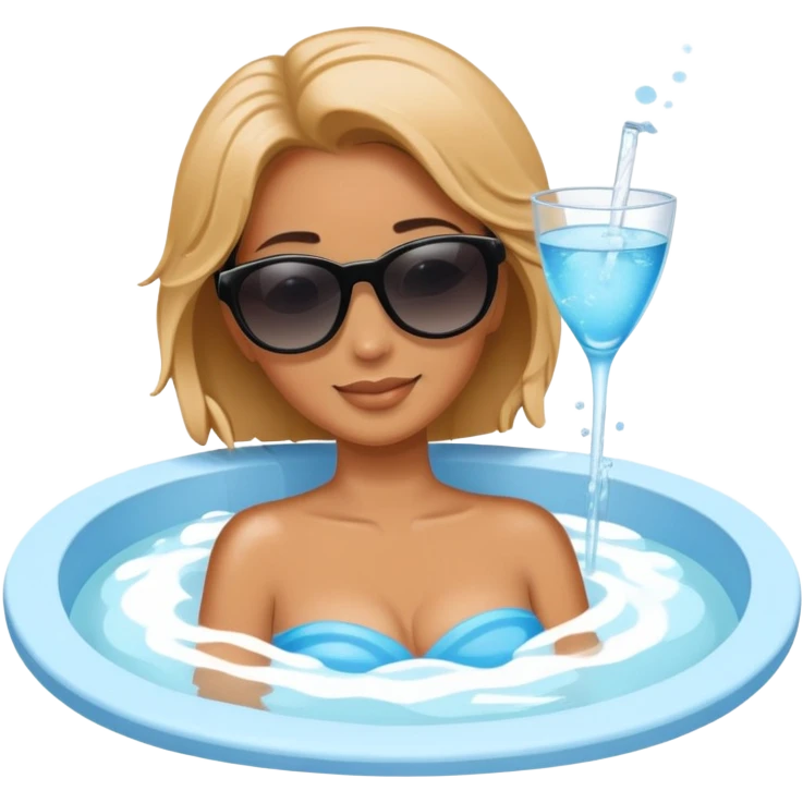 Woman with sunglasses relaxing in hot tub zoomed out perspective emoji