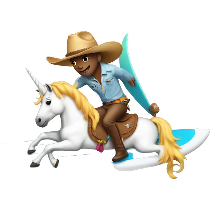 Unicorn wearing a cowboy hat on a surfboard emoji