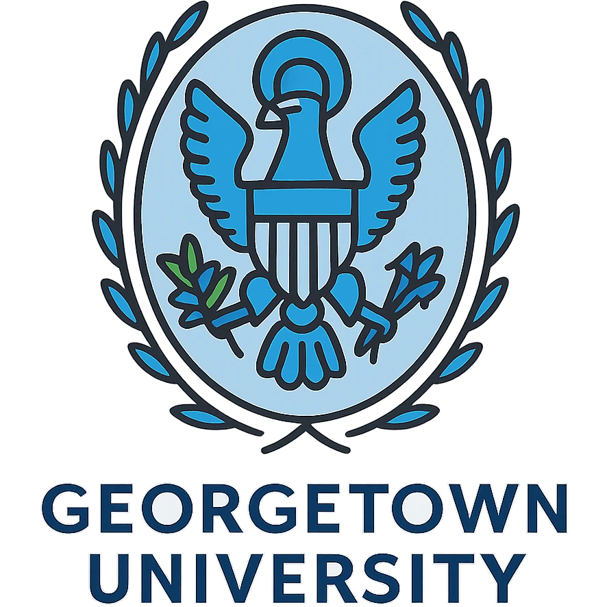 Convert the Georgetown University logo into a simple emoji format with a blue and gray color scheme, minimal details, and clear recognizable features as an emoji, with no background. emoji