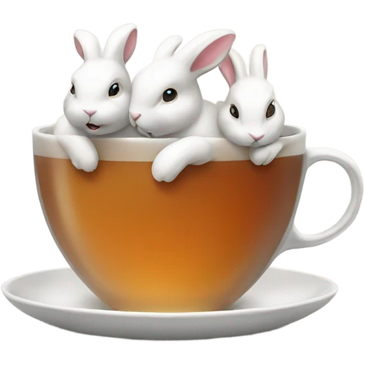 Cup of hot tea with white rabbits  emoji