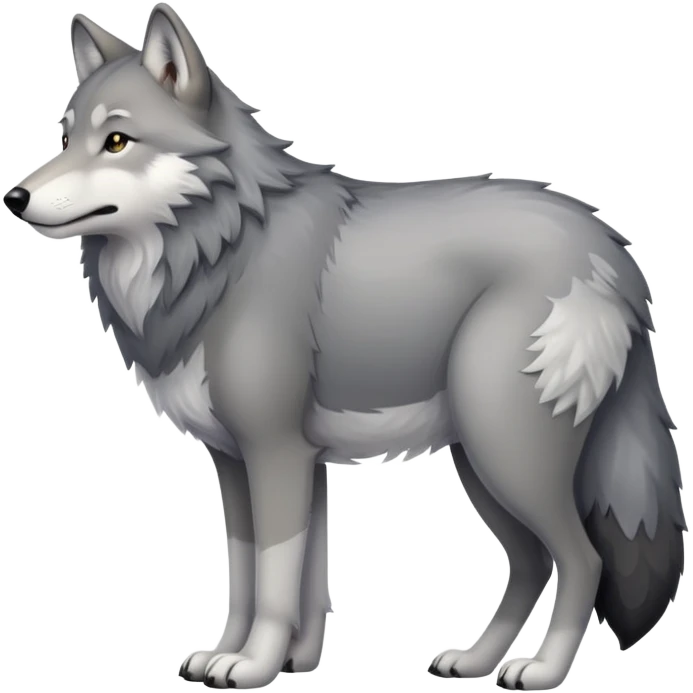 Gray wolf with a very large pregnant belly, standing on all fours, fluffy tail emoji