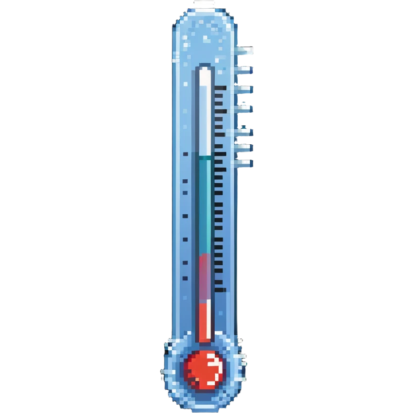 Thermometer showing low temperature with ice crystals emoji