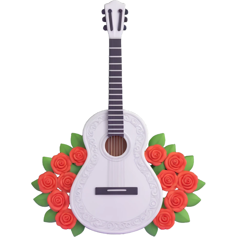 white classical Spanish guitar with intricate rosette designs emoji