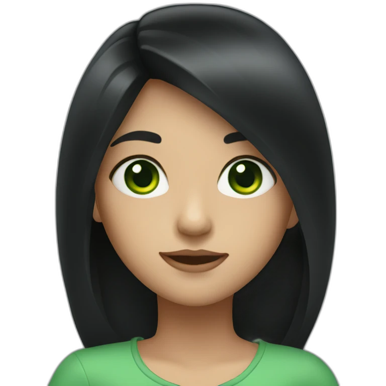 A girl with long black hair and green eyes  emoji