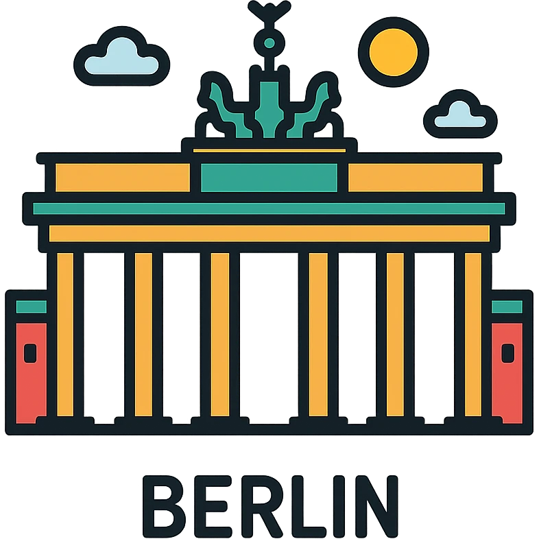 icon of Berlin featuring the Brandenburg Gate, clean and modern, simple color palette, no text, suitable for mobile app icon emoji