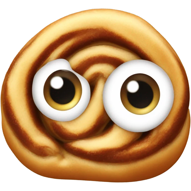 a single cinnamon bun with cute eyes emoji