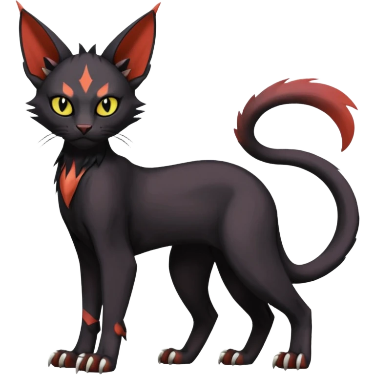 Black edgy Noivern-Torracat-Sphynx-Lykoi-Caracal-cat-Fakemon full-body emoji