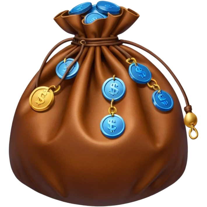brown money bag with blue coins inside emoji