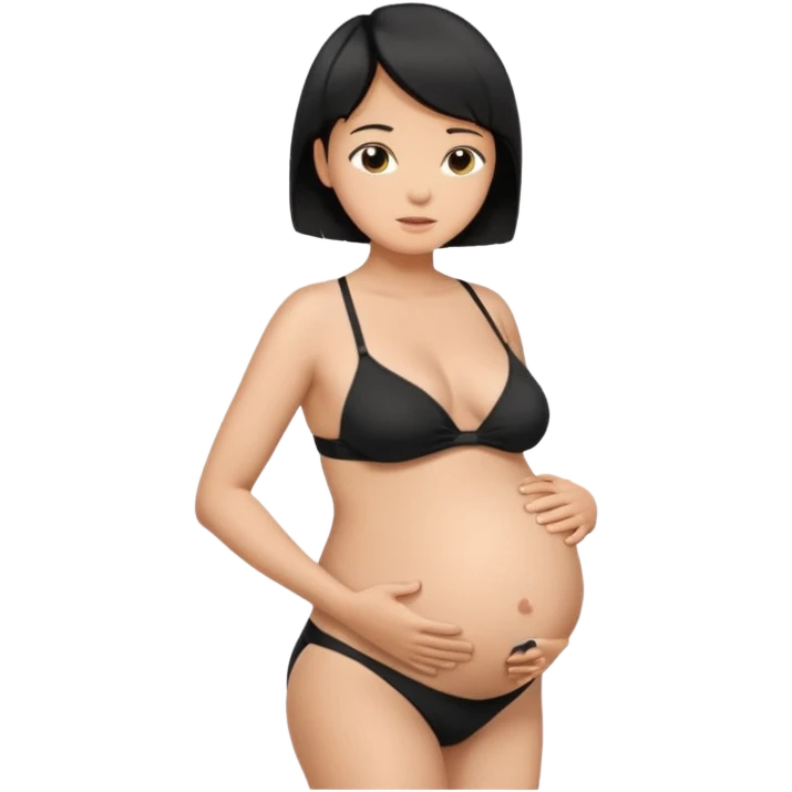pregnant man with short black hair in a bikini holding his belly  emoji