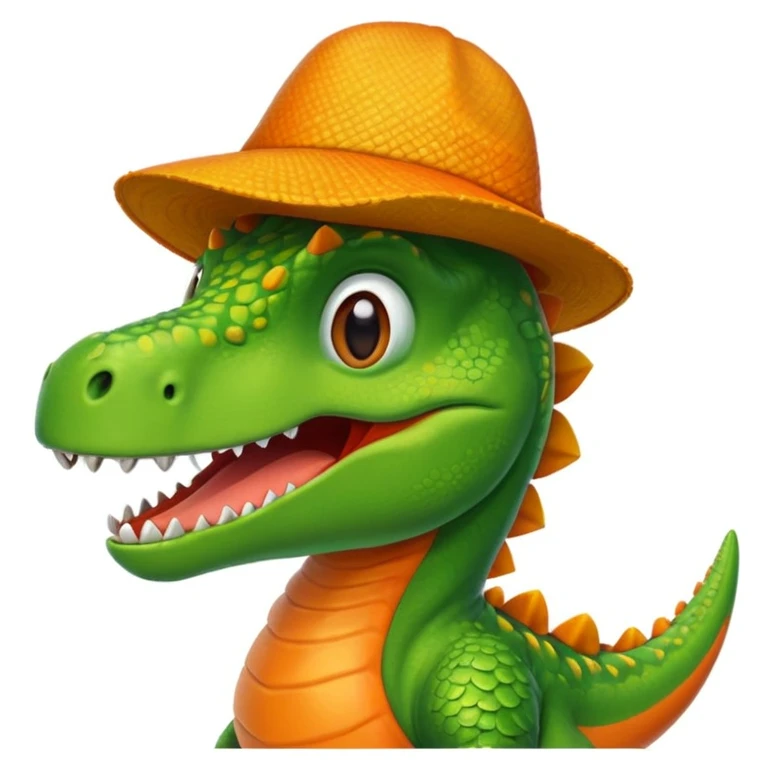 Dinosaur wearing a mango hat emoji