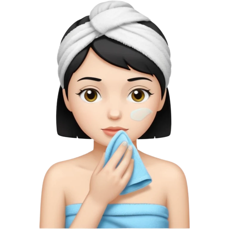 a white woman who has black short hair cleaning her face emoji