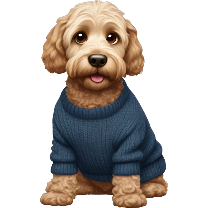 Cockapoo wearing jumper with ‘M’ on it emoji