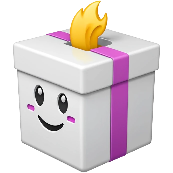 white 3d box with #420ead colour stroke. on the front wall of the box is #420ead colour done mark. sides are also white with #0c0a1e strokes emoji