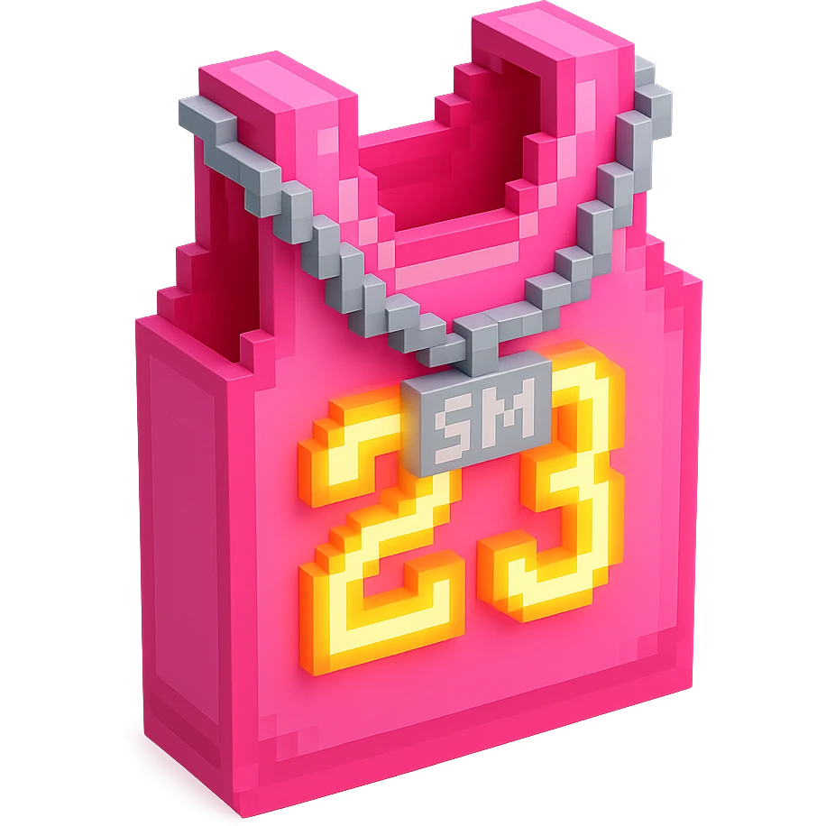 светящейся розовая баскетбольная майка с надписью "23" и серебряная цепь с надписью "SM", no background emoji