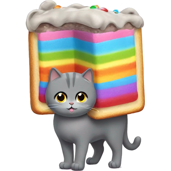a grey cat with a torso of a pop tart and has a rainbow coming out of its bottom  emoji