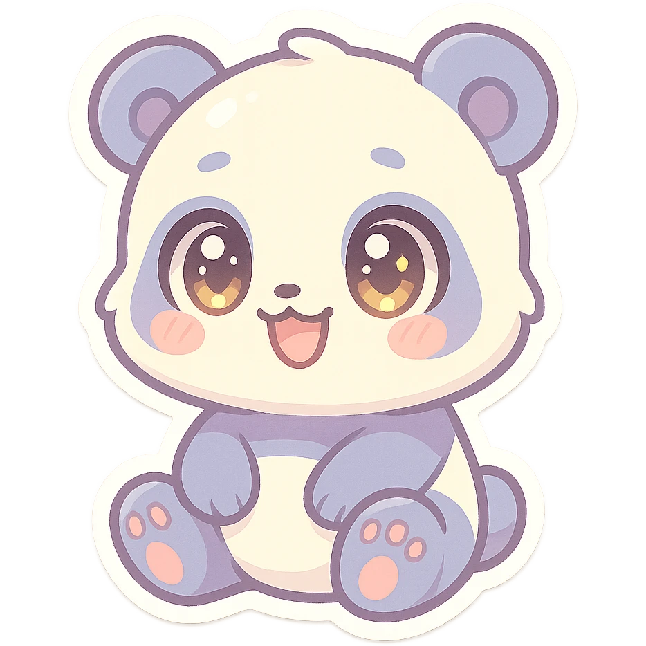 Happy panda sticker with big sparkling eyes in pastel colors emoji