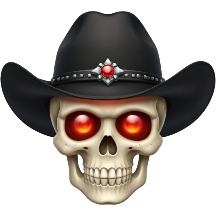 skull wearing a black cowboy hat with glowing red eyes emoji