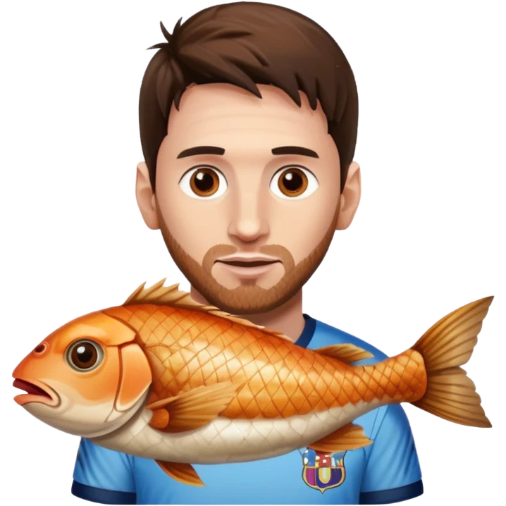 leo messi barca with a fish head and chicken wings emoji
