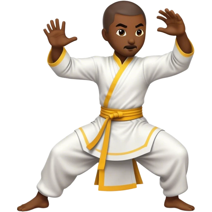 Cinematic Realistic Kung Fu Action Emoji, depicted as an epic martial arts scene with a master executing a precise move in traditional attire, rendered with fluid motion and vibrant textures under dramatic high-contrast lighting. emoji