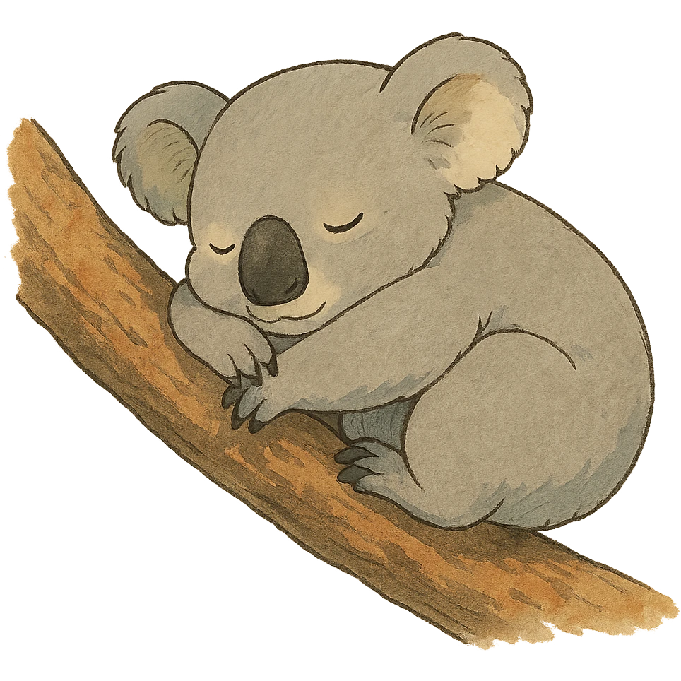 sleeping koala curled up on a tree branch in ghibli style emoji