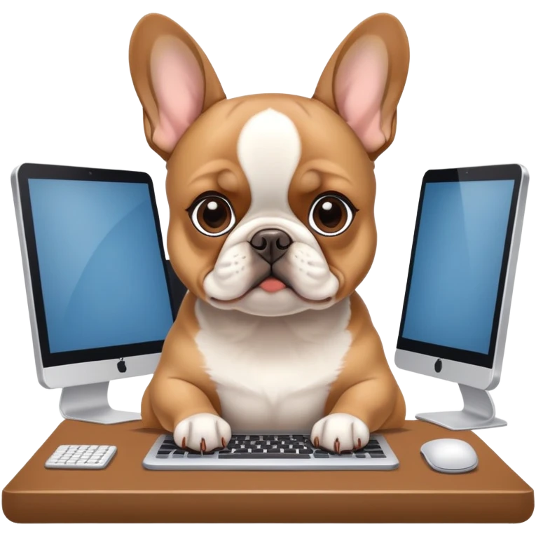 Fawn frenchie working behind computer emoji
