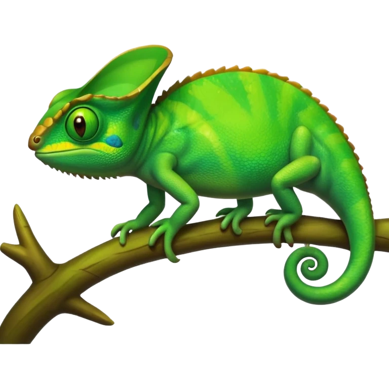 green chameleon looking at me, make it look like an emoji and standalone, with no branch. Make it very cute and like an animation. Make it look as ut emoji