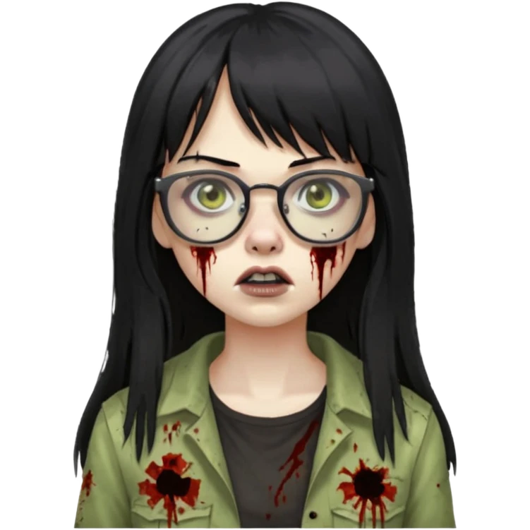  cabelo preto e longo e com franja reta, mulher e zumbi com oculos emoji