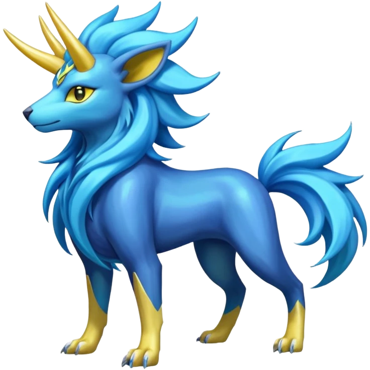 Shiny colorful iridescent long-horned legendary majestic Suicune-Electrike-Manectric-Luxray-Fakémon-fusion-animal-creature, full body  emoji
