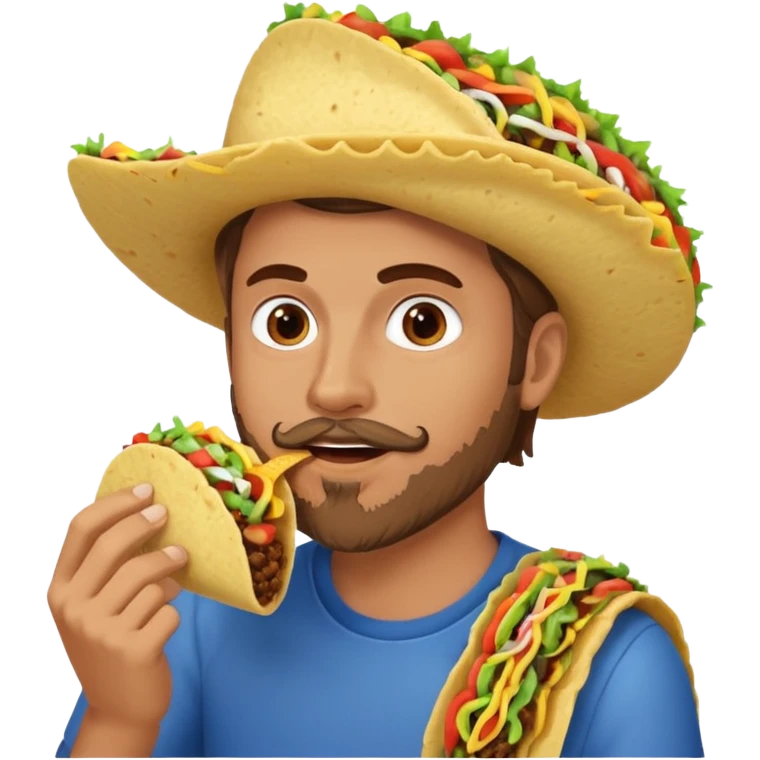 White man with brown hair and a gray goatee eating a taco emoji