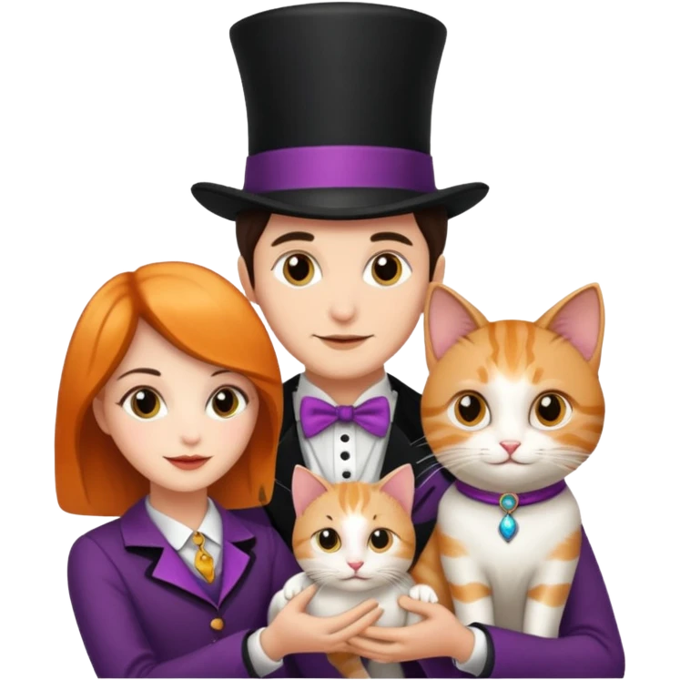 magician couple and their pet cat emoji