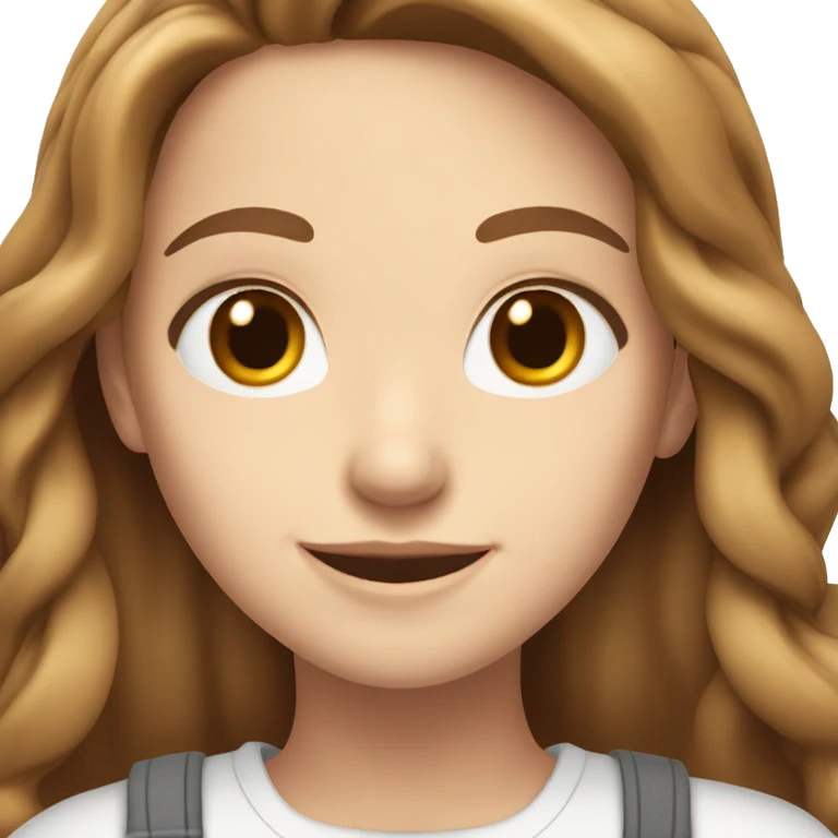 White girl with brown eyes and long brown hair in a breaks wearing a white smiling emoji