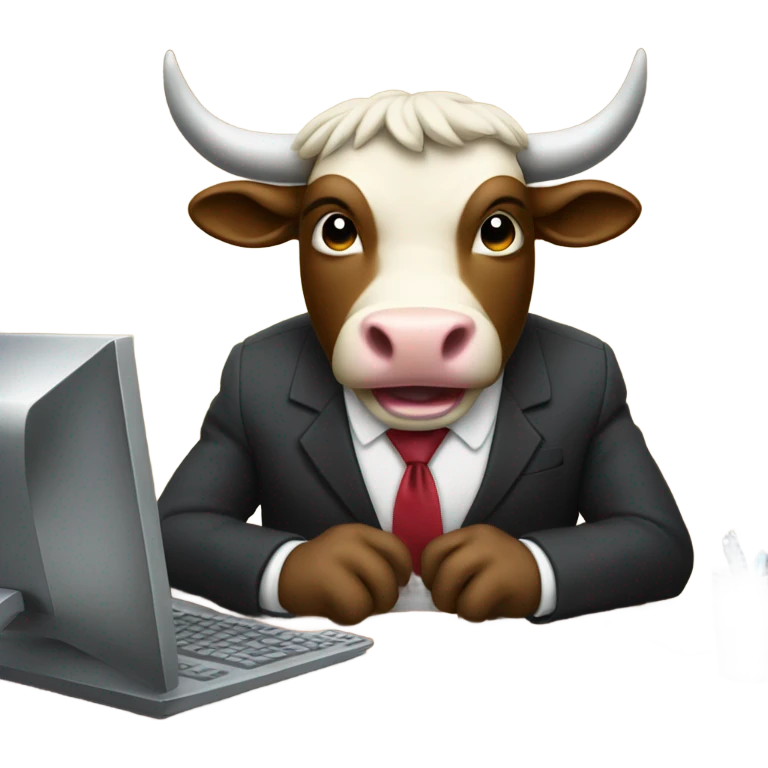 smiling bull wearing suit using computer emoji