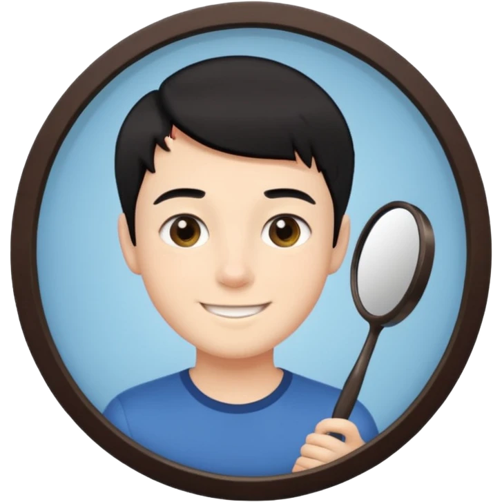 generate a pretty bratz fair skinned boy with short black hair taking a mirror selfie emoji