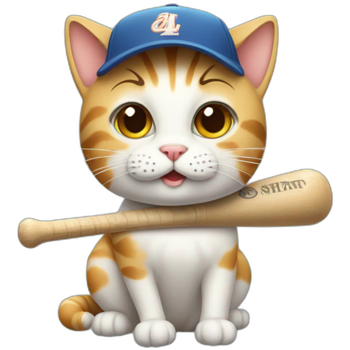 a cute cat with a baseballbat emoji