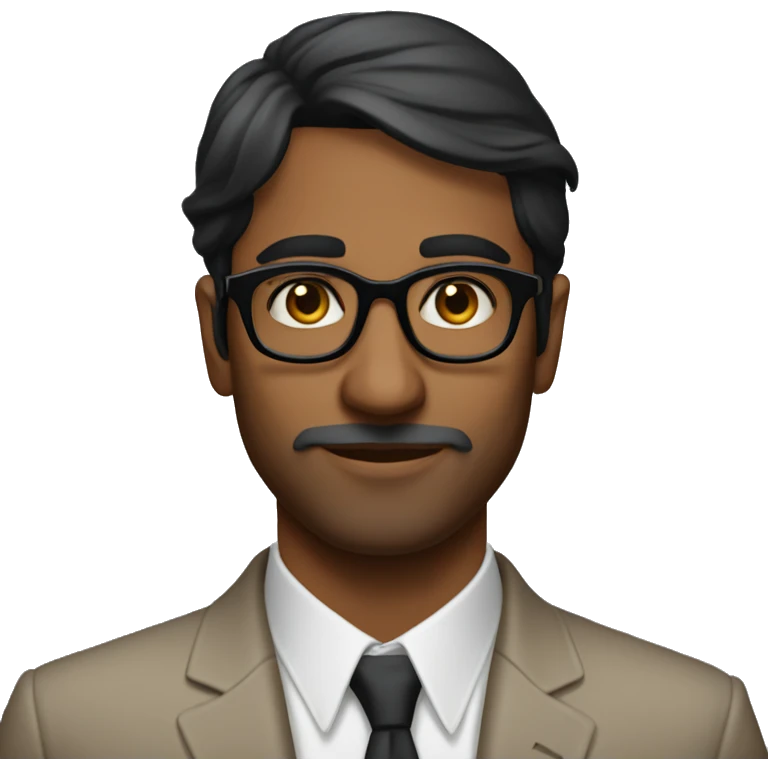 indian man in 20s with slightly longer face without mustache and black tomford glasses emoji