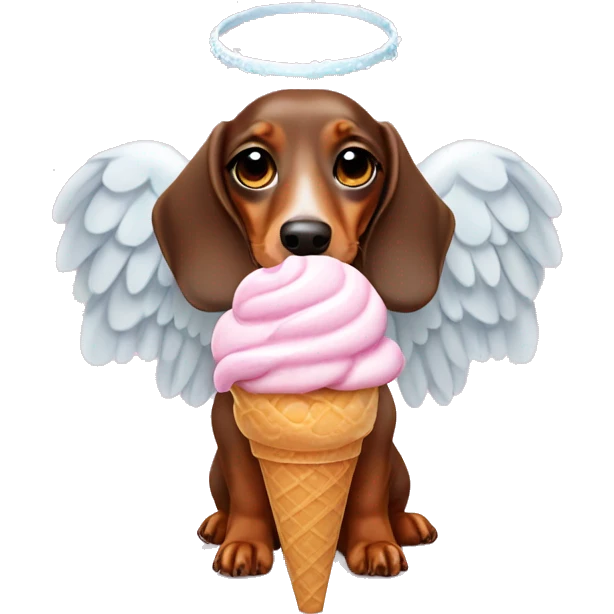 Dachshund wearing angel wings having an ice cream  emoji