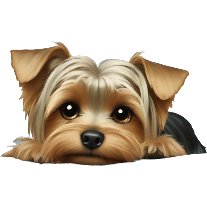 Yorkie dog laying on a blue pillow emoji