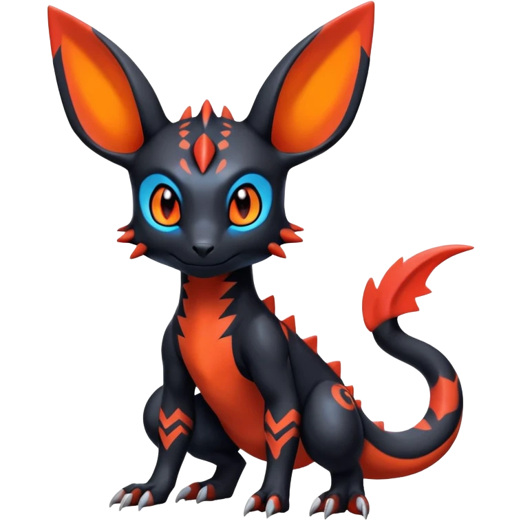 Cute Exotic Colorful Guilmon-Salandit-Umbreon-Fakémon-hybrid-creature (full body)  emoji