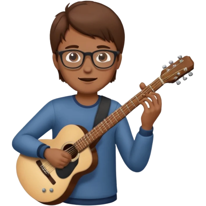 Guy with brown hair playing guitar with glasses emoji