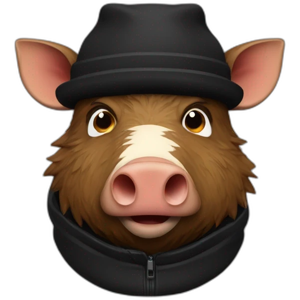 fullface wild tired brown boar with stubble in a black jacket and a black winter hat emoji