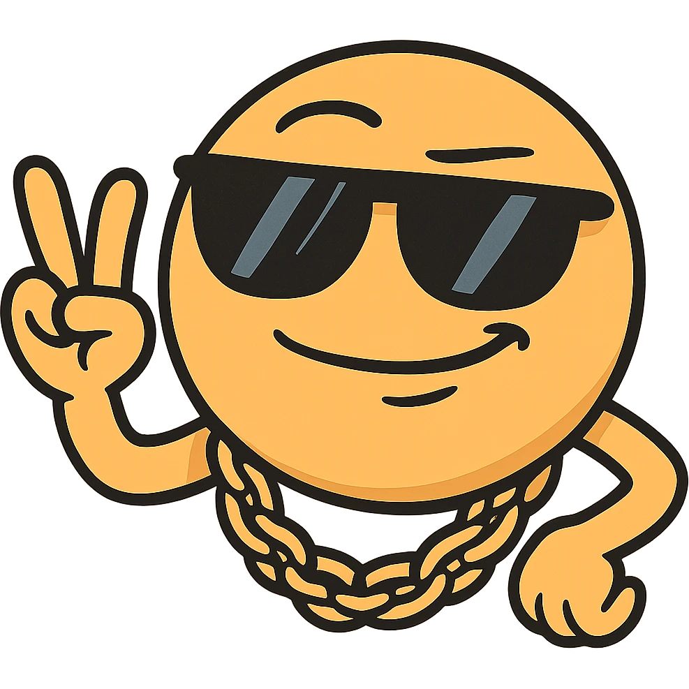 emoji with sunglasses and gold chain, cool attitude, street art cartoon style emoji