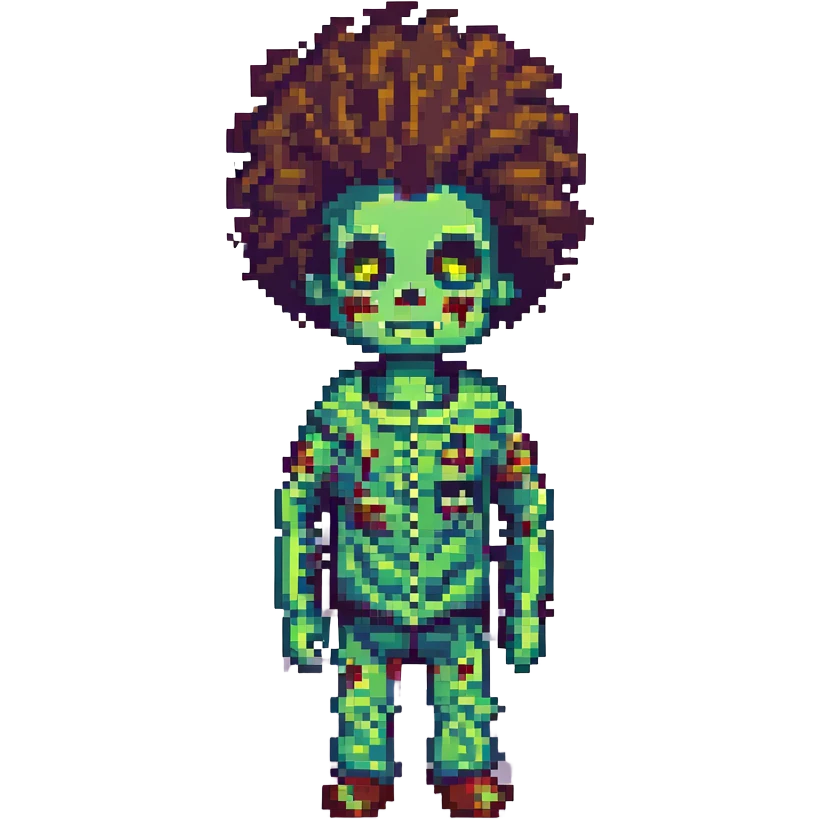 zombie boy with an afro, pixel art style emoji