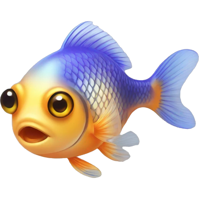 small cute gold fish with big eyes in aquerium emoji