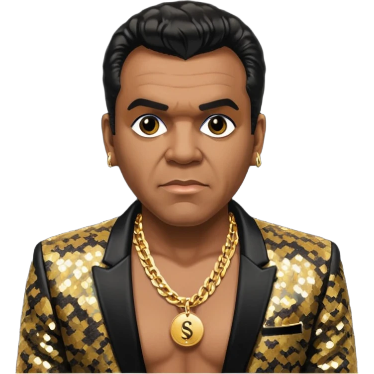 Ronald Isley with black sequin jacket, shirtless with necklace  emoji