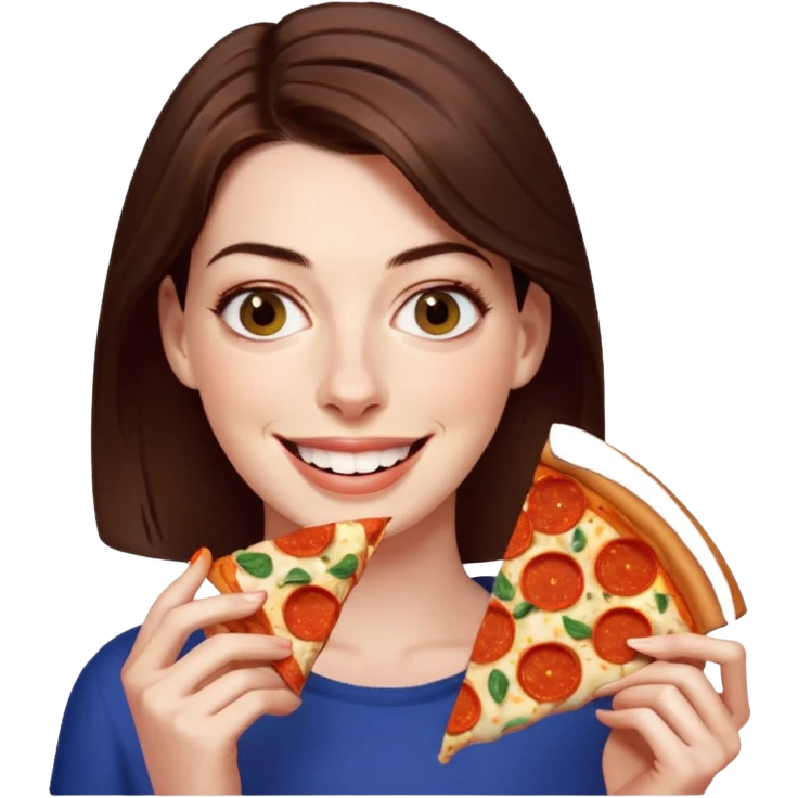 Anne Hathaway with pizza emoji
