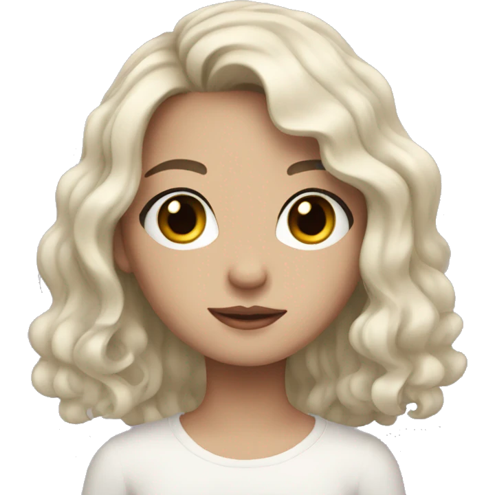 pale girl, black wavy hair, brown eyes emoji