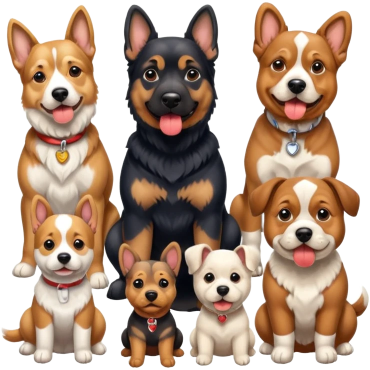 1 german shephard, 1 bulldog, 1 poodle, 1 husky, 1 dachshund emoji