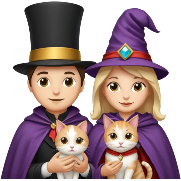 magician couple and their pet cat emoji