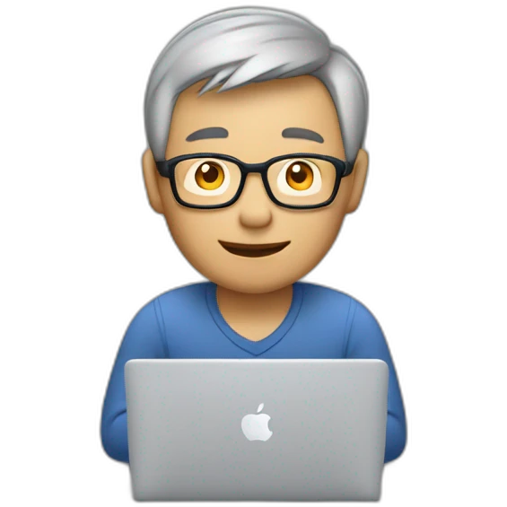Aged 48 Asian Guy coding on the macbook air emoji